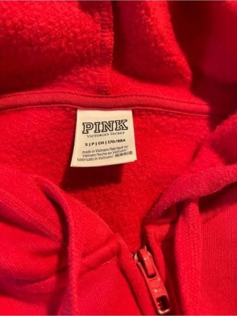PINK Victoria's Secret Red Zip-Up Hoodie with Gold Script - Picture 3 of 3